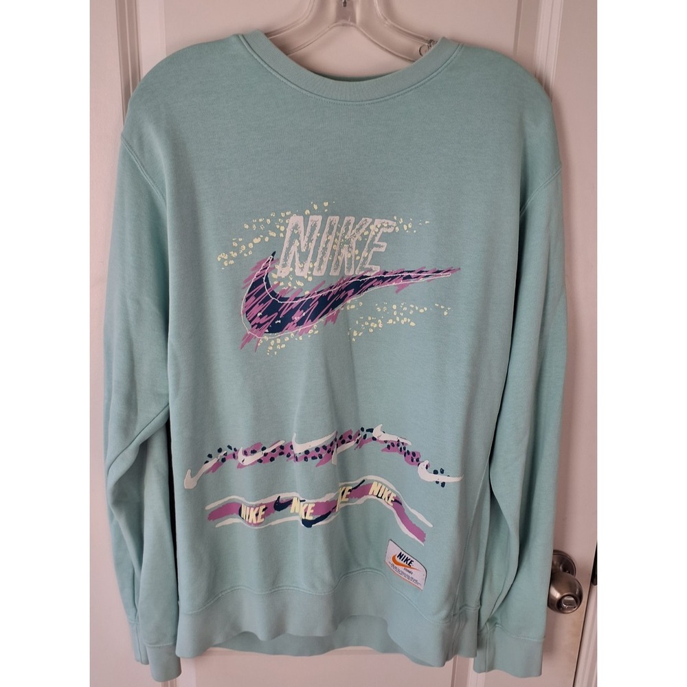Nike Vintage Style Crewneck Sweatshirt Women's Large Teal Graphic Swoosh Pullove